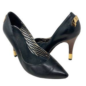 L.A.M.B Black Leather Pointed Toe Pumps - Size 9